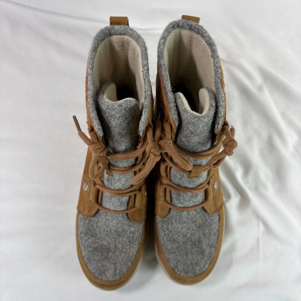 Sorel‎ Explorer Joan Boots Womens 7 Waterproof Winter Camel Brown Suede Wool